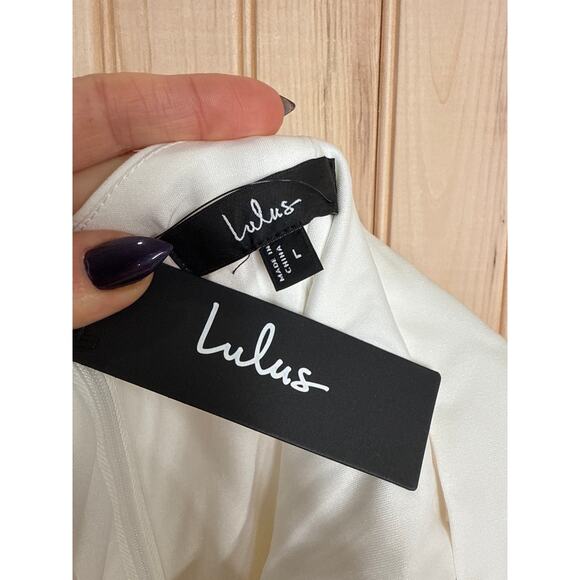 NWT Lulus Superb Aura White Ruffled Drop Waist Mini Dress Cocktail Party Size L - Picture 9 of 10